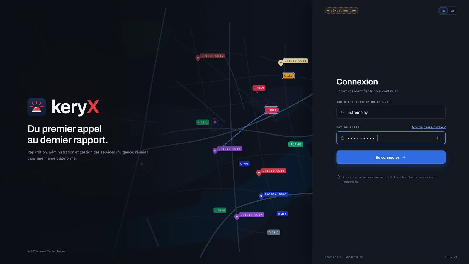 Page de connexion de KeryX